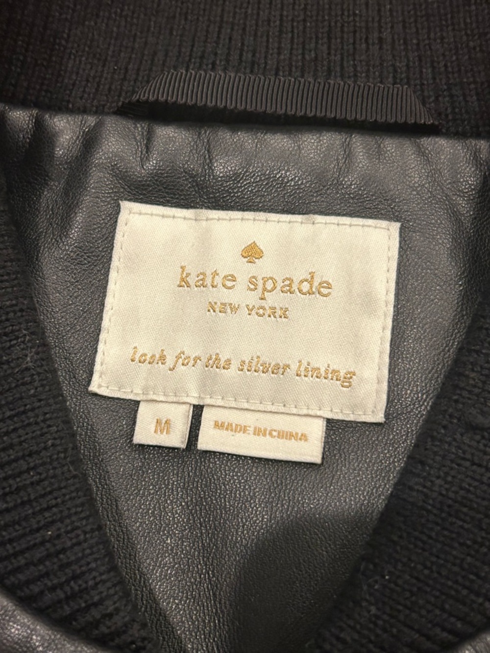 Kate Spade In Bloom Leather Bomber Jacket Lamb Leather Black Women’s Medium - Picture 4 of 8